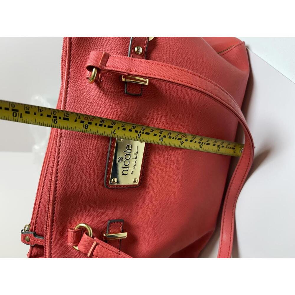 Nicole by Nicole Miller Orange/Coral Leather Shoulder Handbag with Gold Hardware - Picture 7 of 7